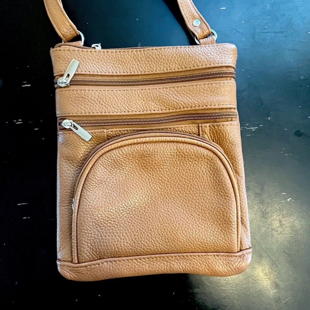 Brown Faux Leather Crossbody Purse Shoulder Bag Zip Pockets Travel Casual